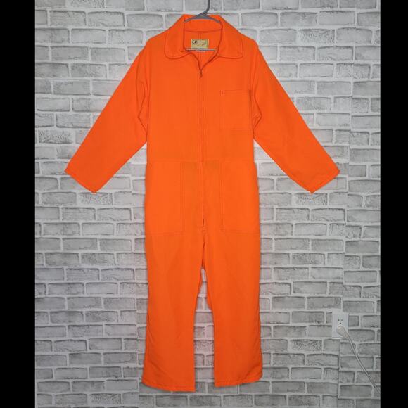 Vintage Neon Orange Coveralls by American Field Sportswear, size Large - Picture 1 of 8